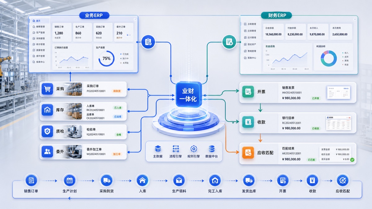 业财一体化解决方案:工业制造企业如何打通业务、财务、开票与收付款闭环